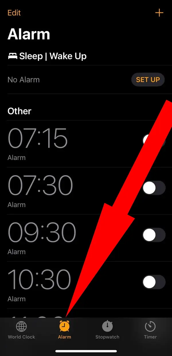 alarms tab iphone